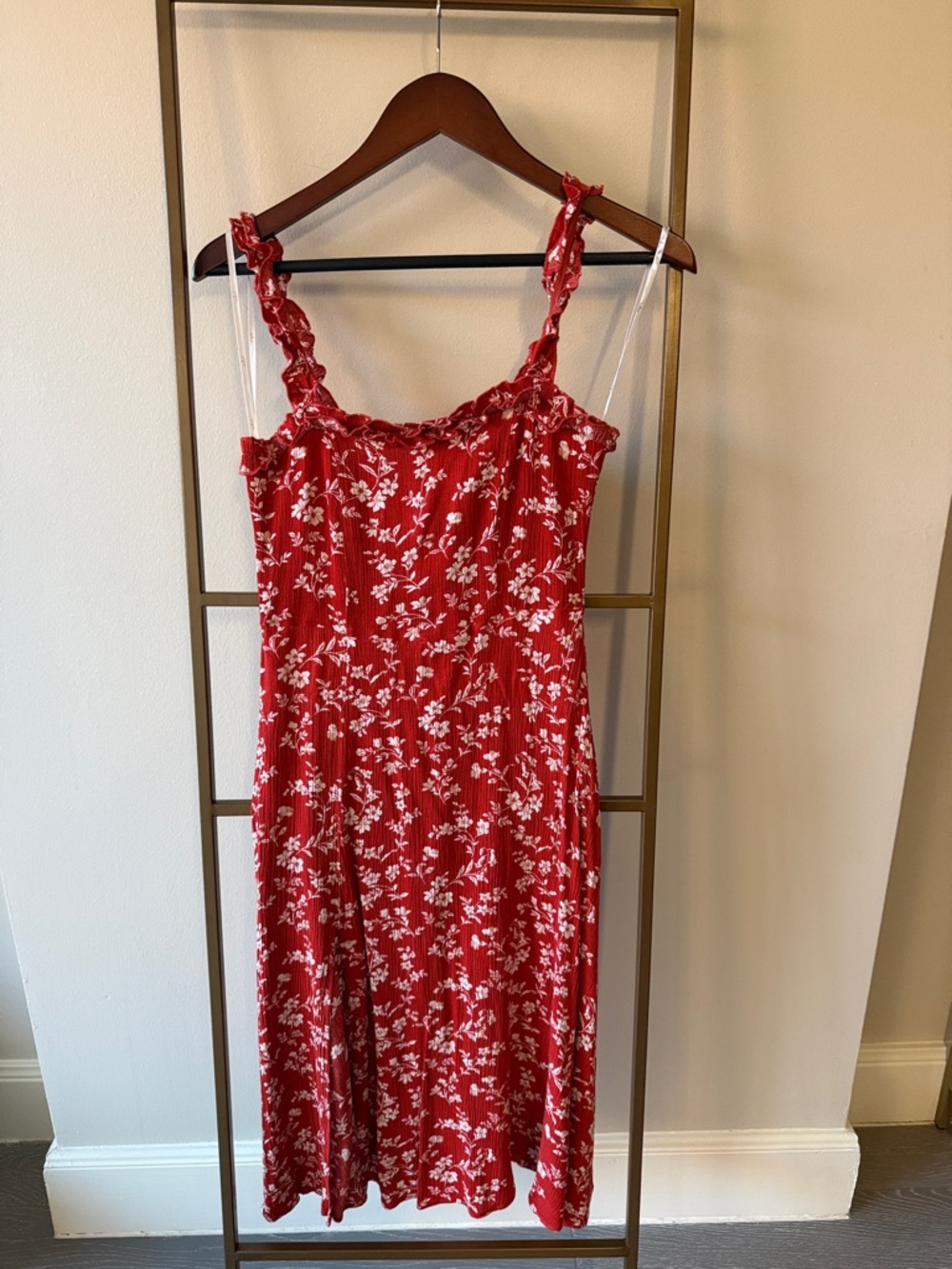 Lulu's Rust Red Floral Midi Dress